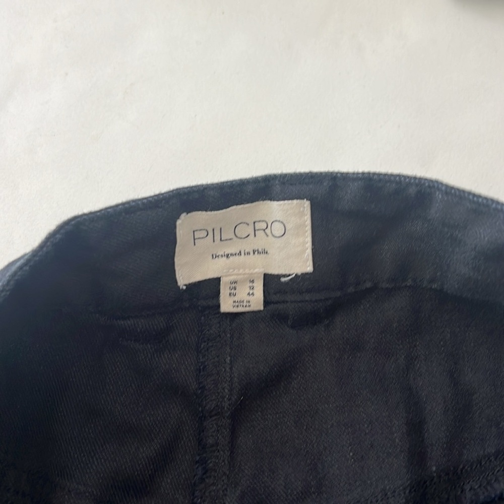 Pilcro x Anthropologie The Madi Front Slit Midi Linen Blend Skirt Black Sz 12 - Picture 7 of 7